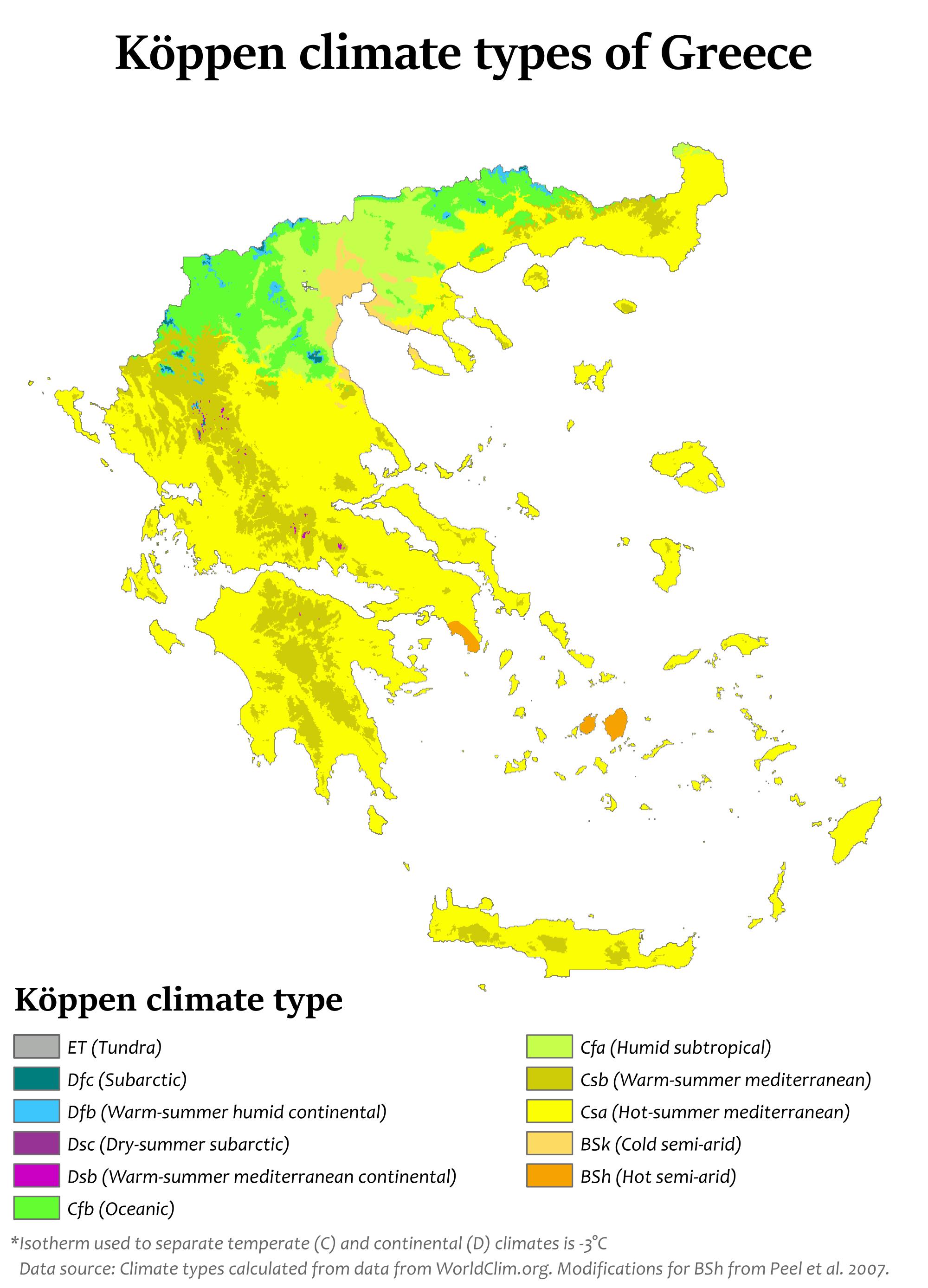 Grecia clima mapa mapa del Clima de Grecia (Sur de Europa Europa)