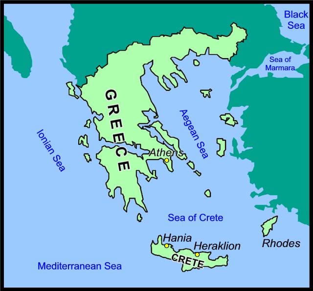 mapa de Creta y Grecia
