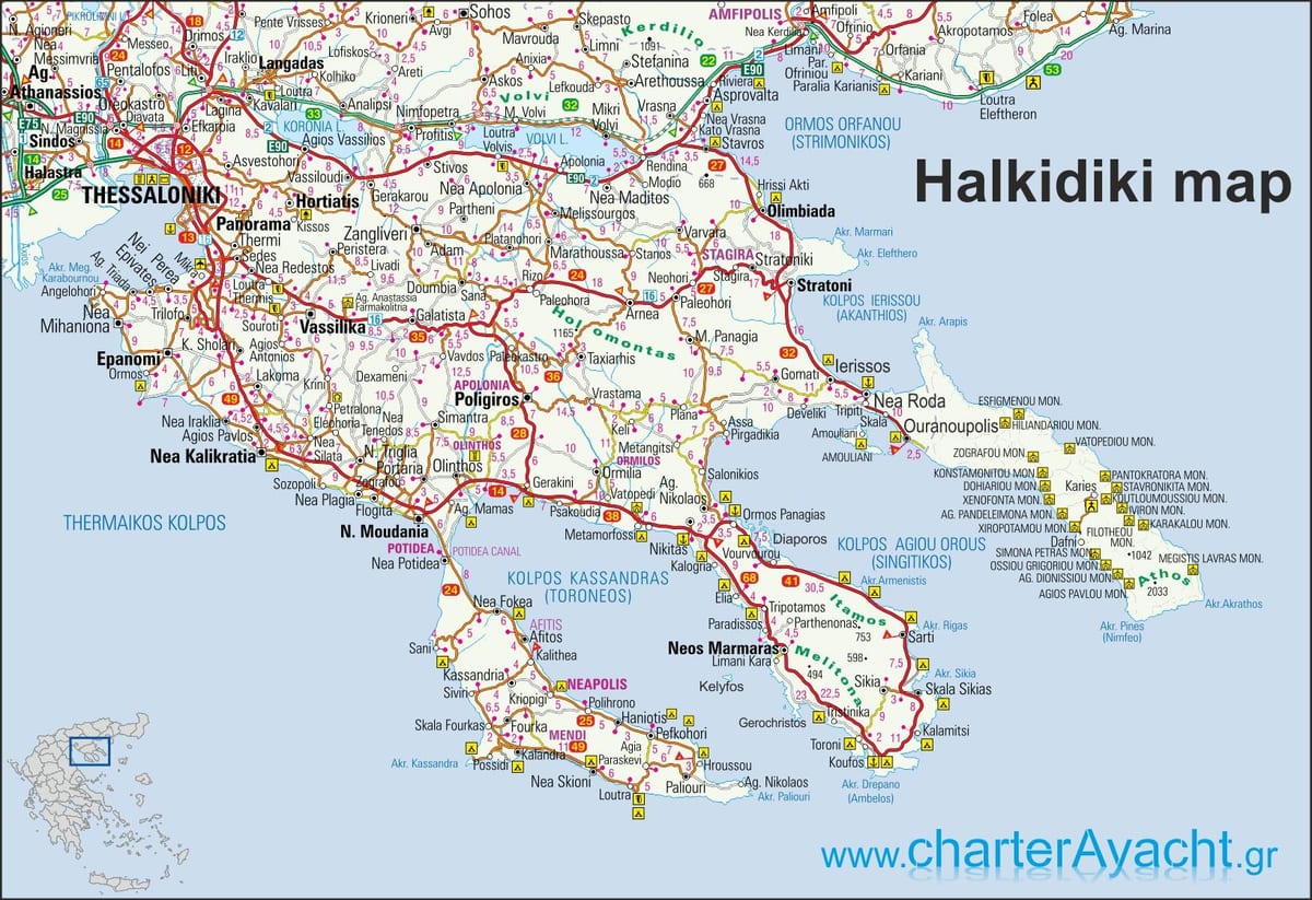 mapa de Halkidiki, Grecia