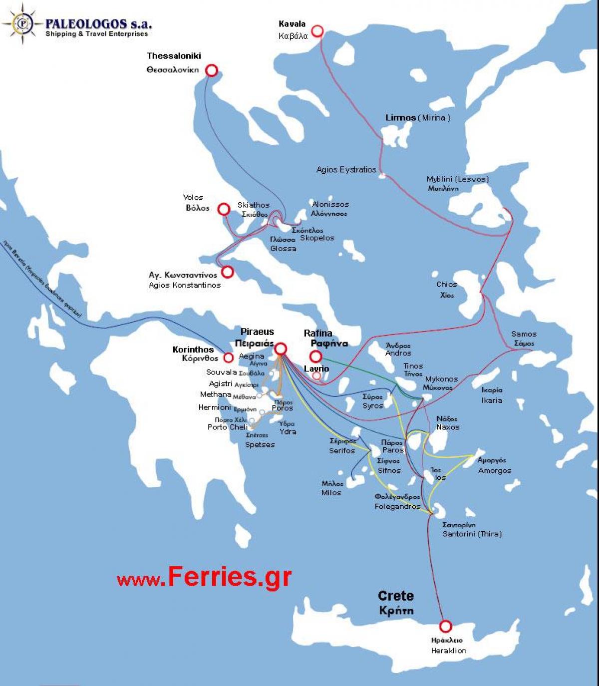 En La Isla Griega Rutas De Ferry Mapa 
