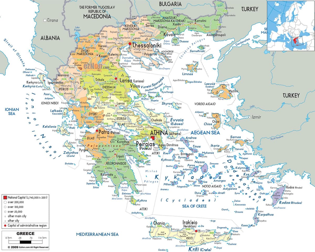 mapa de Grecia con las ciudades