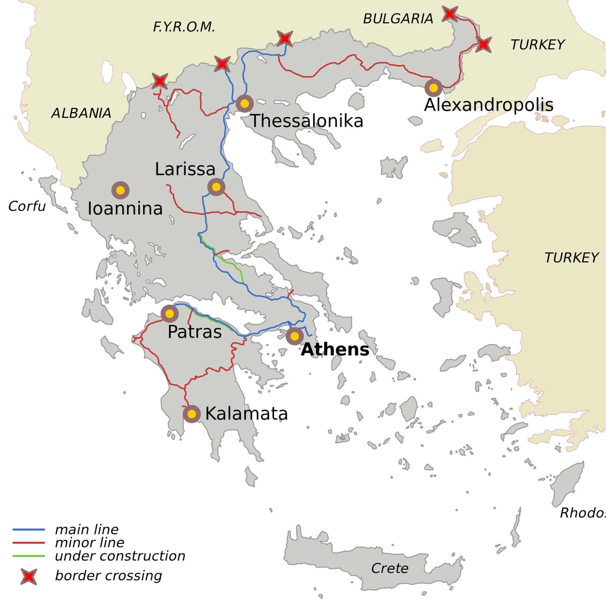 Griego ferrocarriles mapa