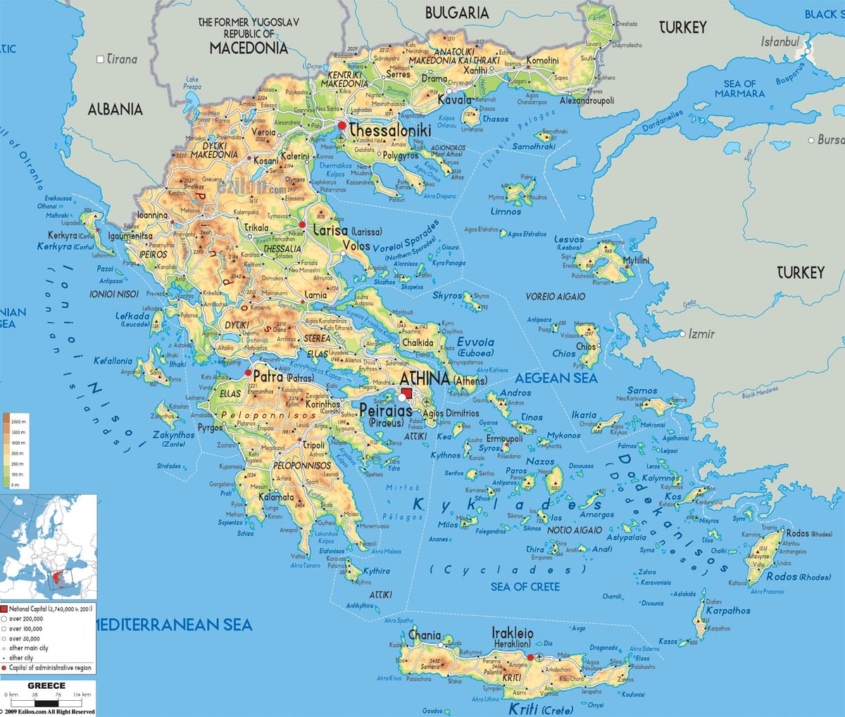mapa geográfico de Grecia
