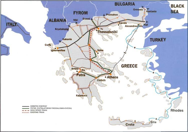 los trenes en Grecia mapa