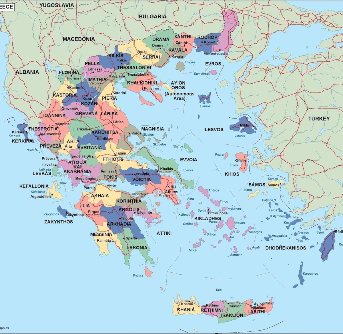 mapa político de Grecia
