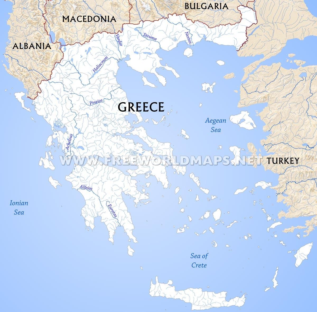 los ríos en Grecia mapa