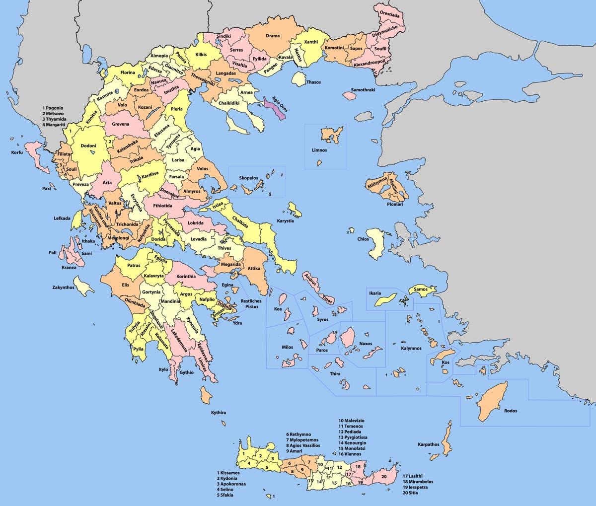 mapa de Grecia regiones