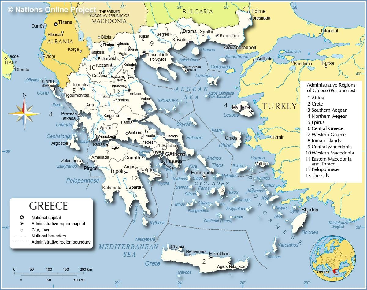mapa de Grecia y los países vecinos