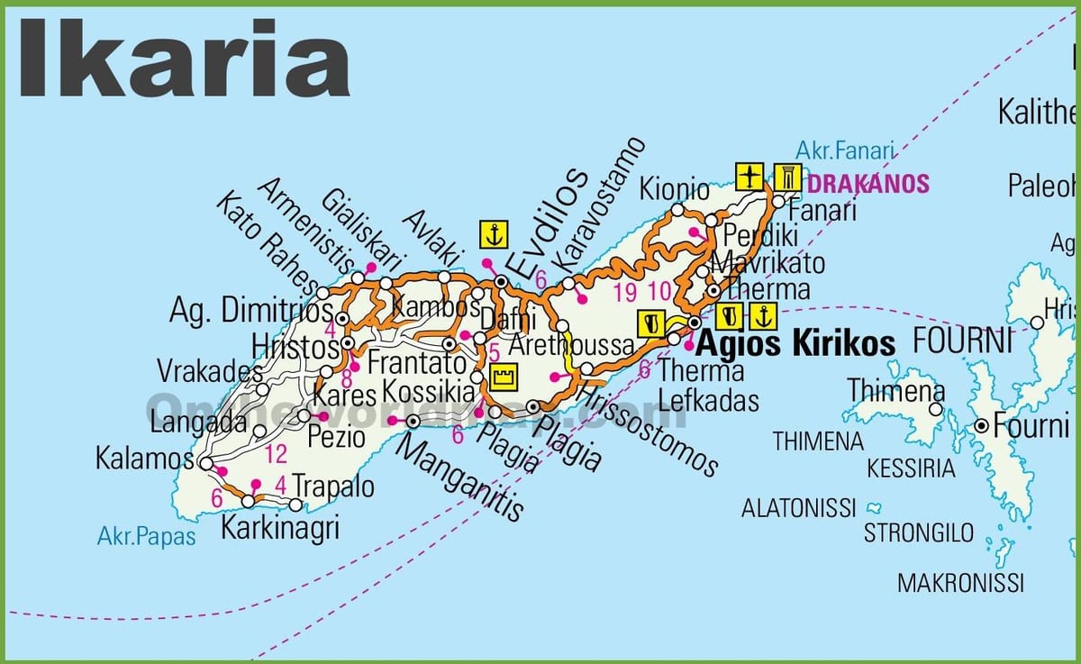 mapa de Ikaria, Grecia