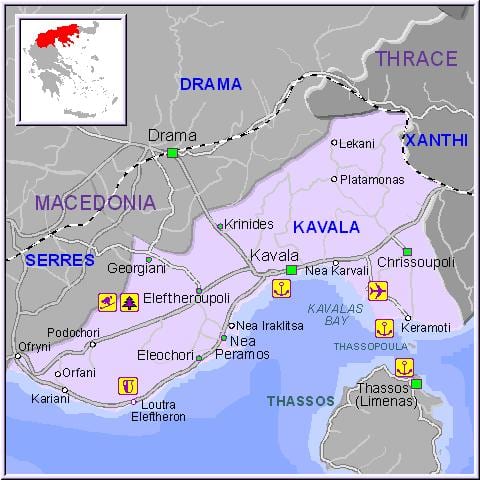 mapa de Kavala, Grecia