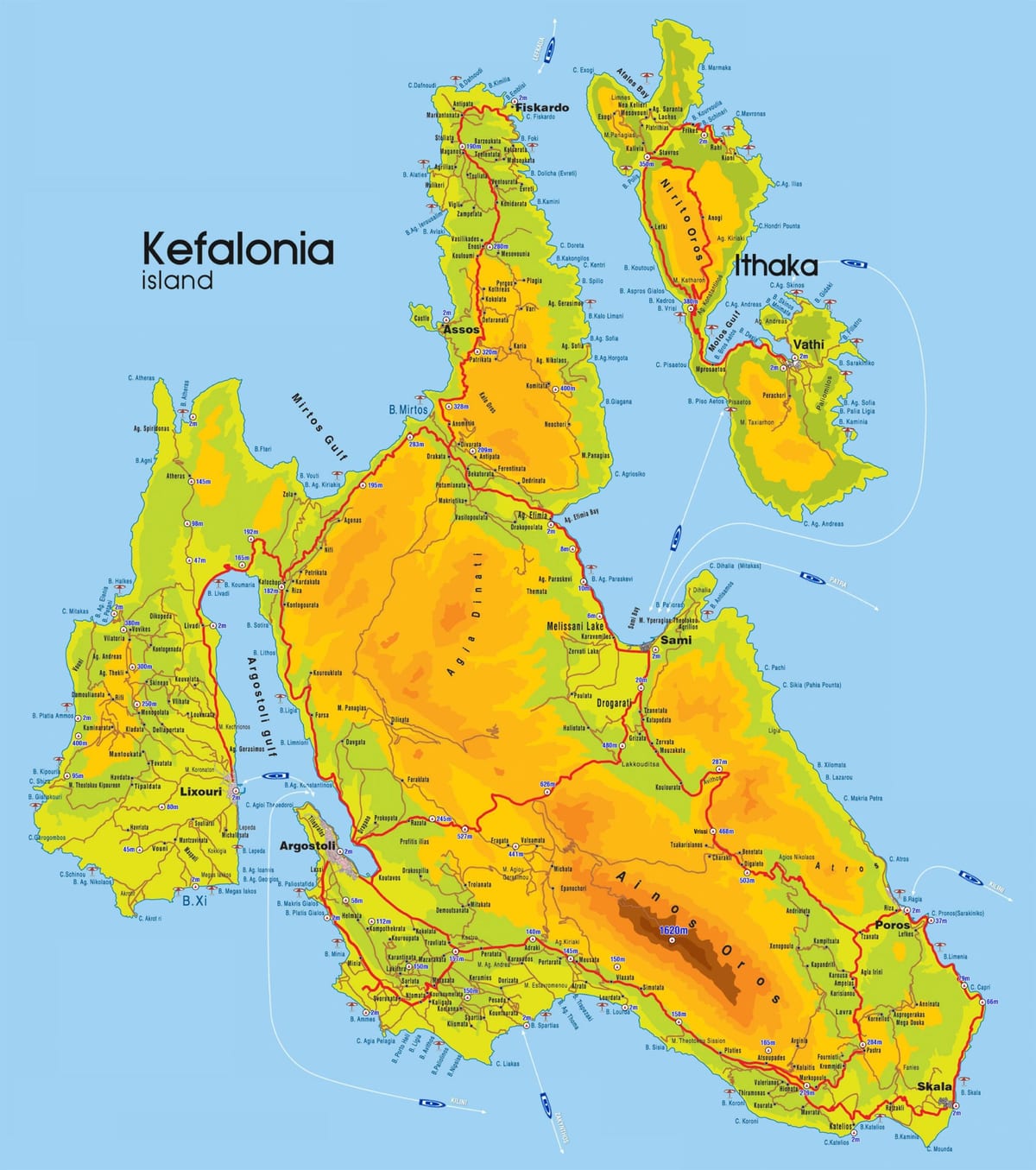 mapa de Kefalonia, Grecia