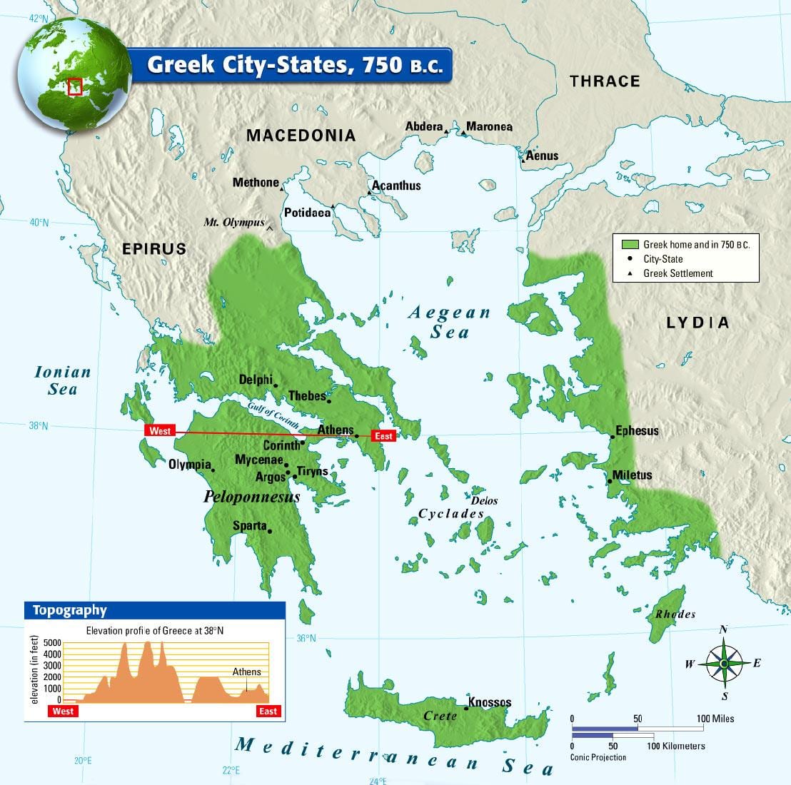 mapa de la Grecia antigua ciudad de los estados