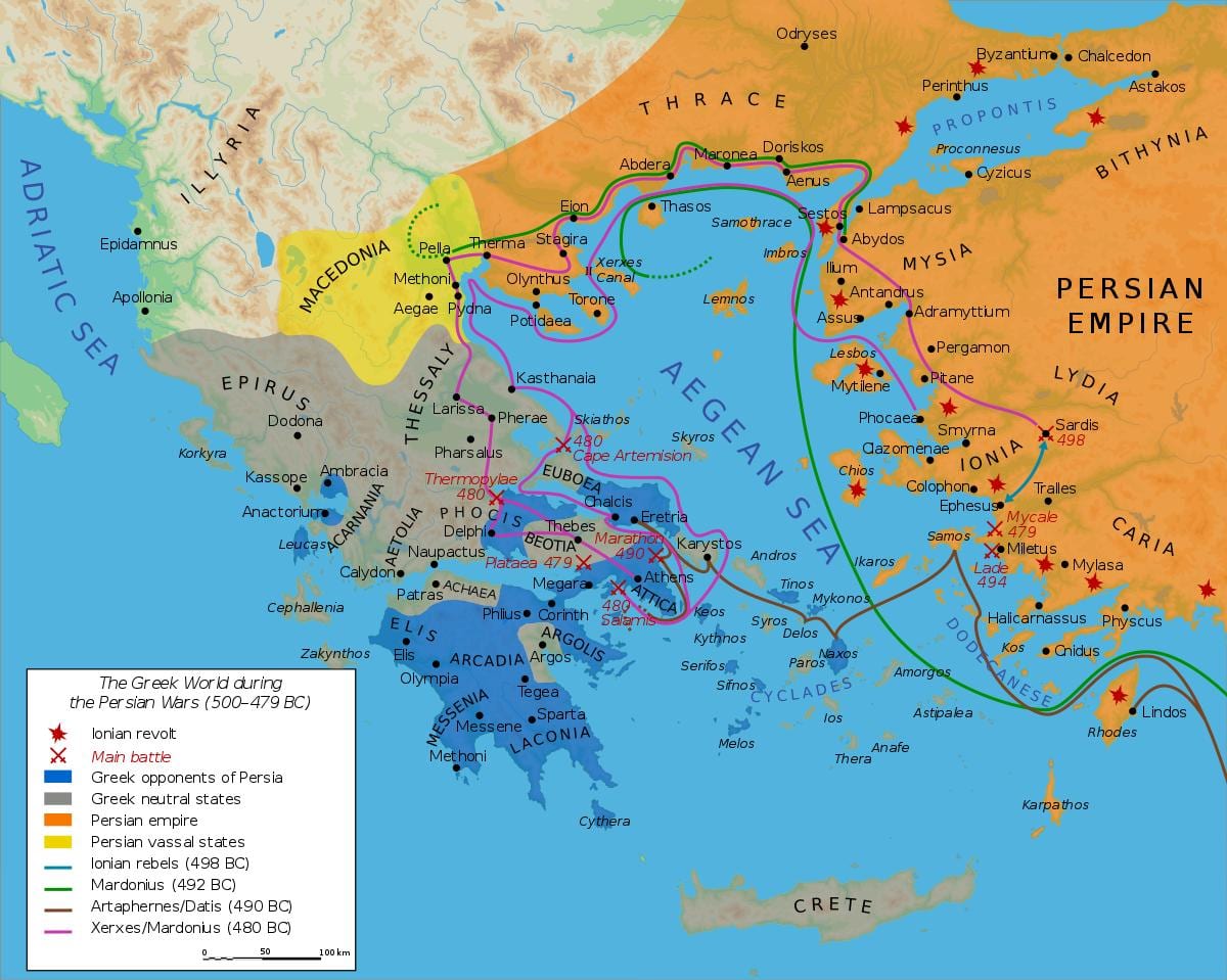 mapa de la antigua Grecia y Persia