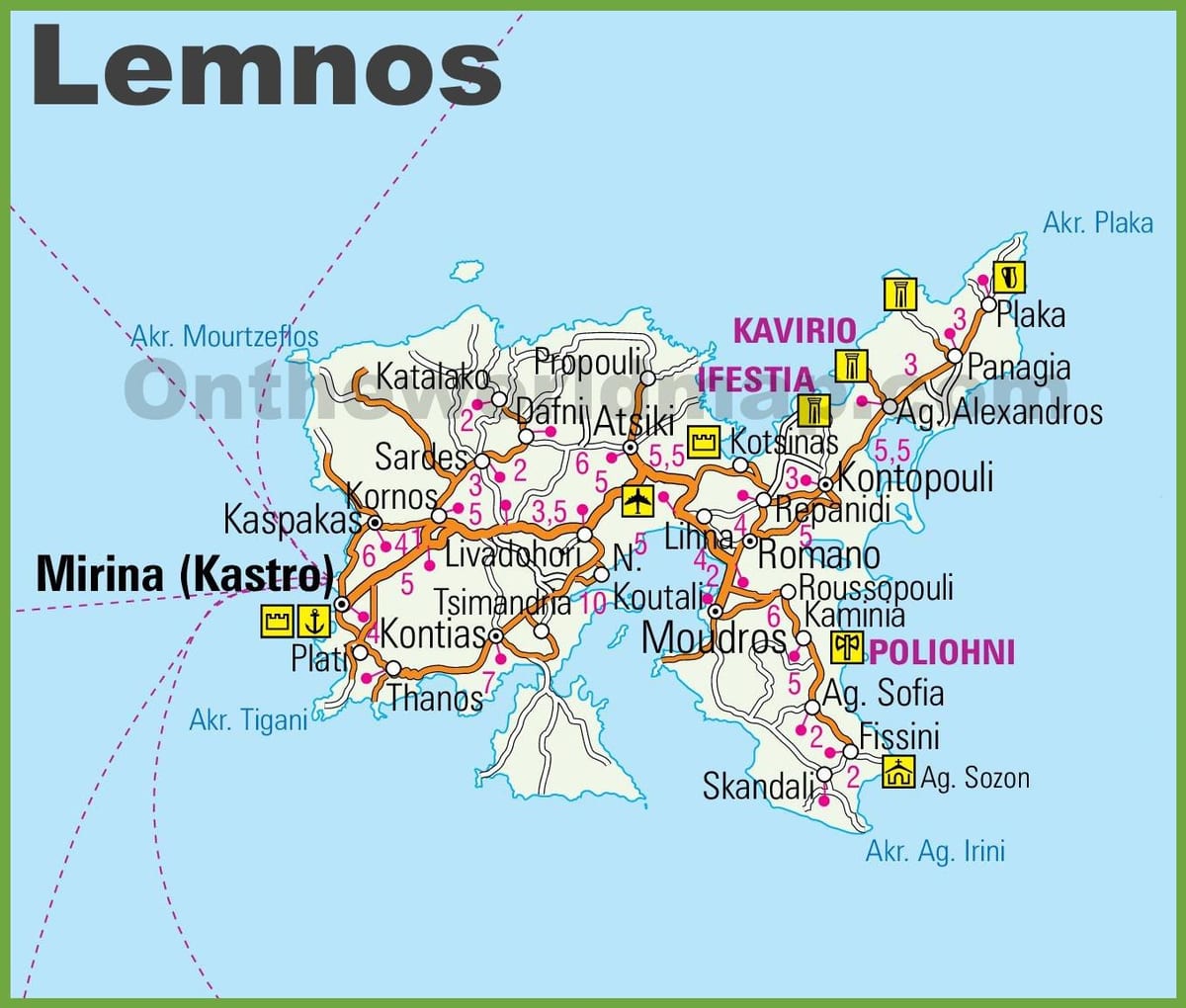 Lemnos mapa de Grecia