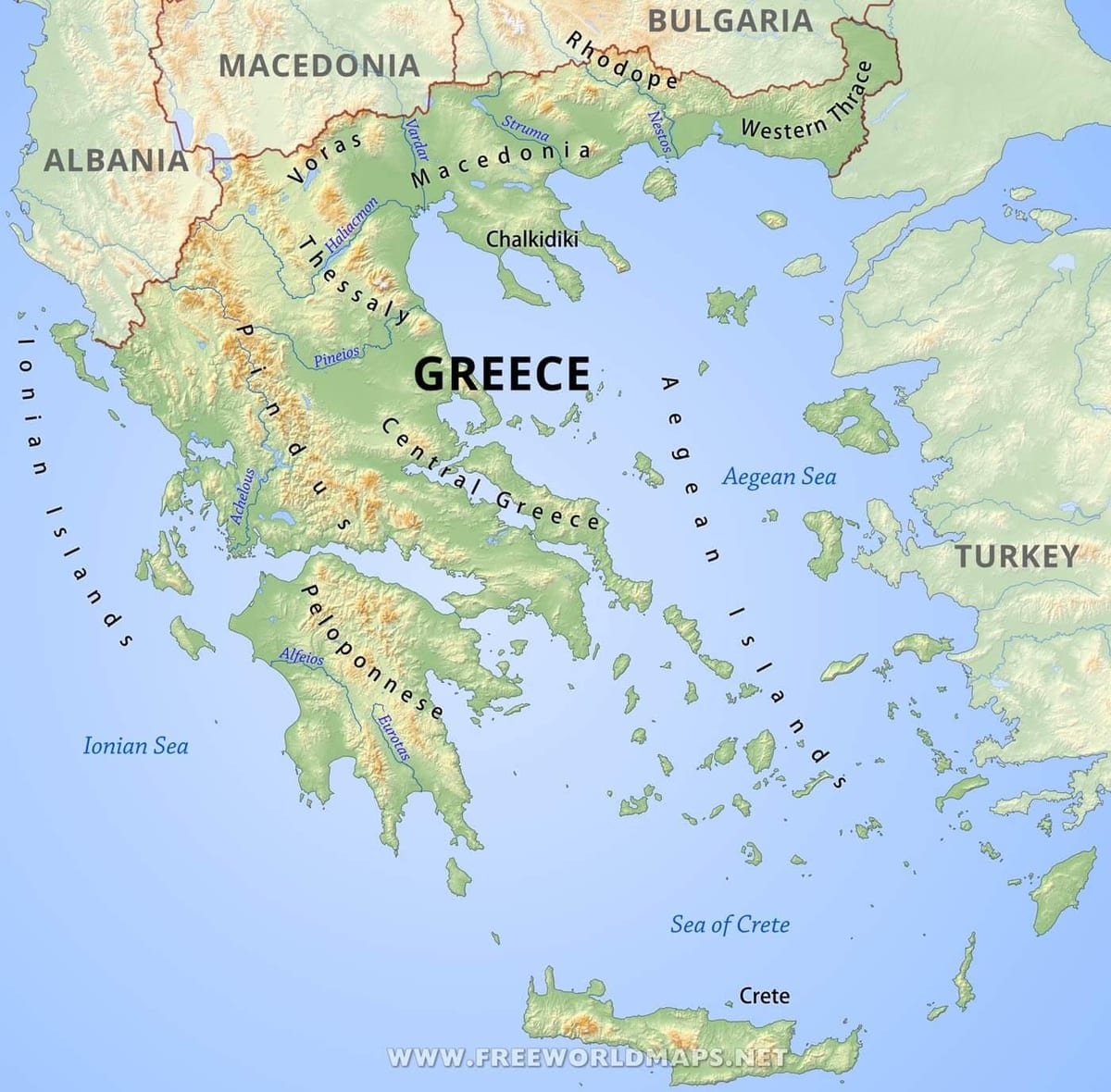 mapa de montañas de Grecia