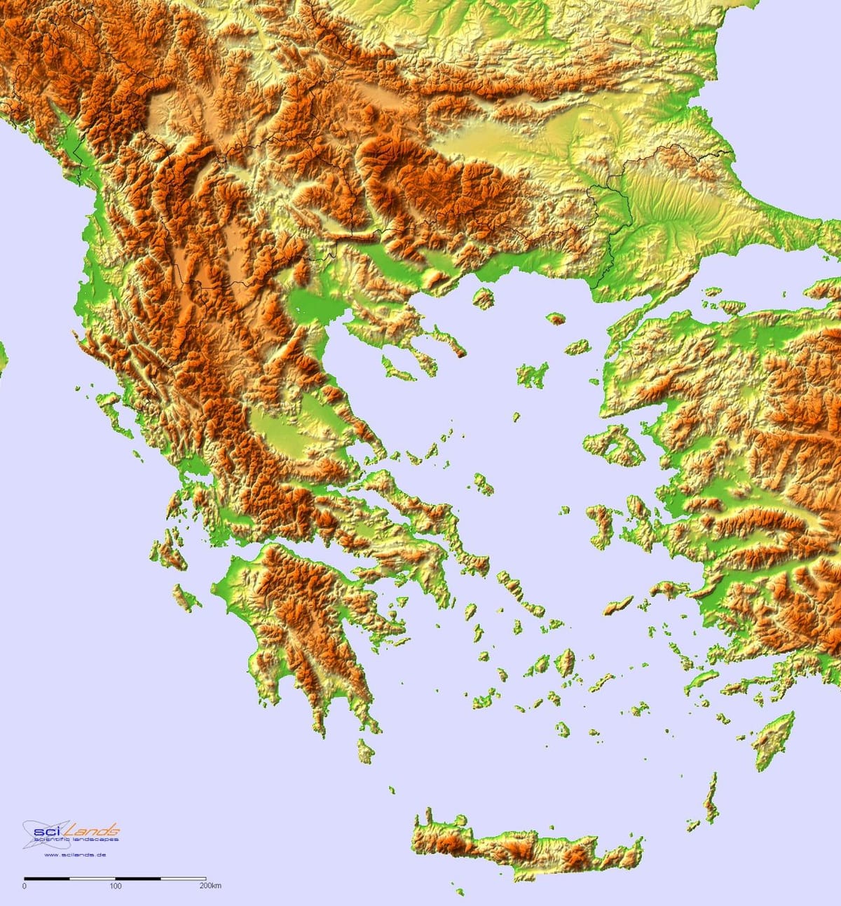 el mapa topográfico de Grecia