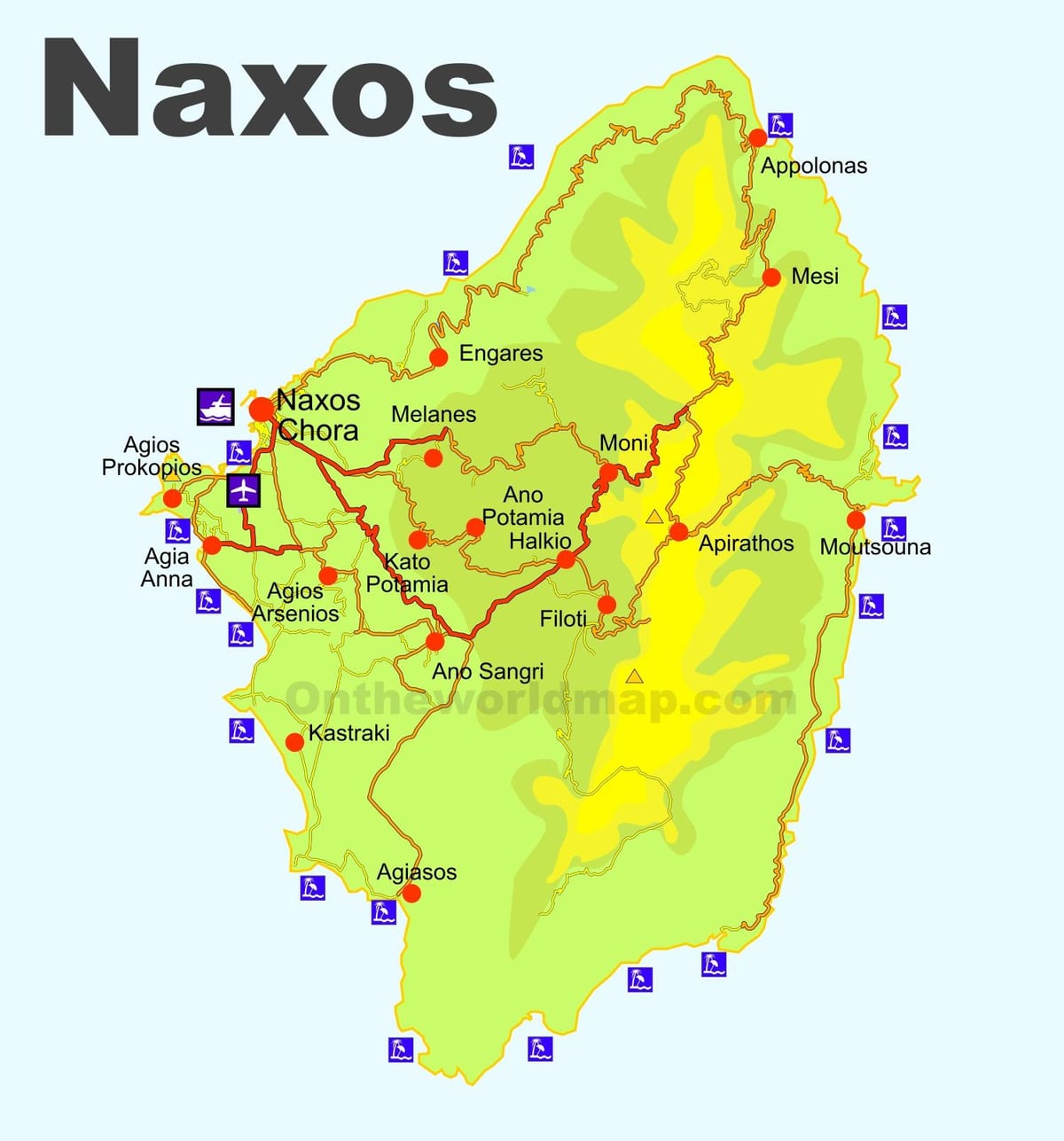 mapa de Naxos, Grecia