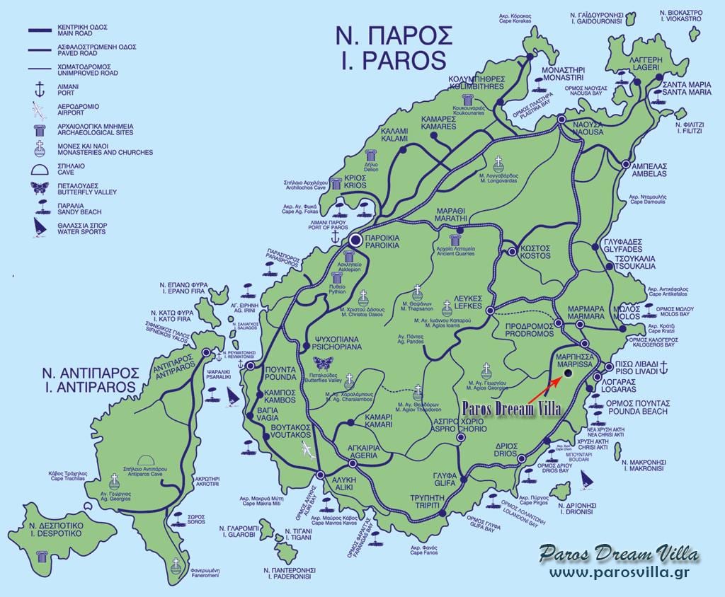 mapa de Paros, Grecia