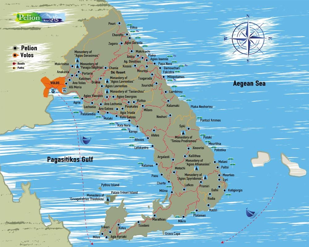 Pelion mapa de Grecia