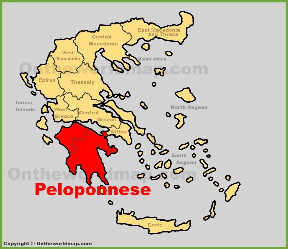 mapa de Peloponeso, Grecia