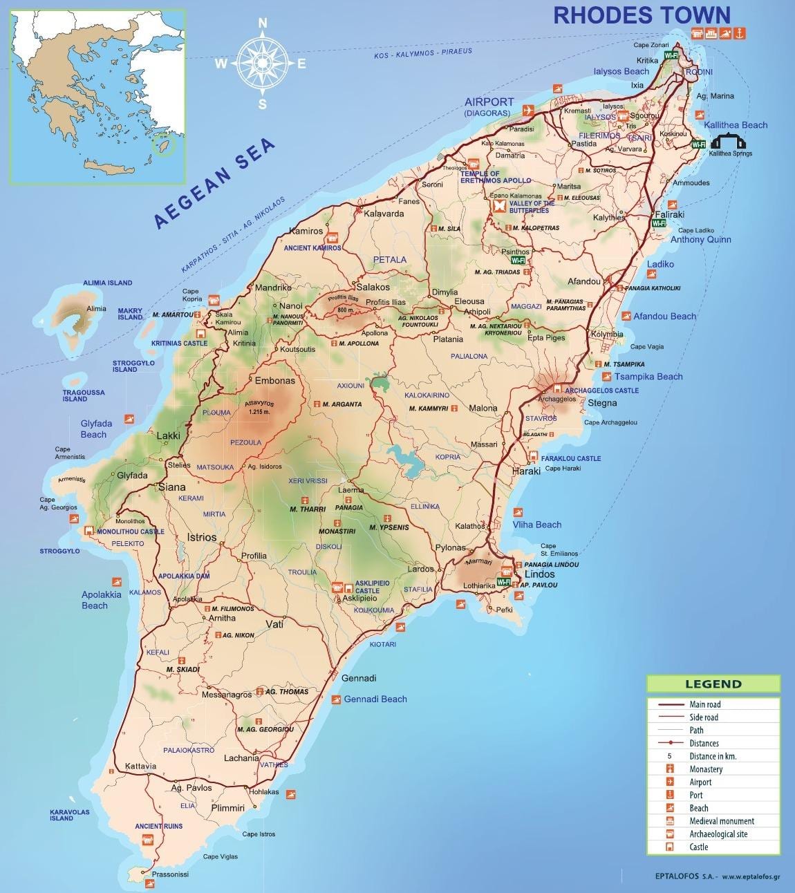 mapa de Rodas, Grecia