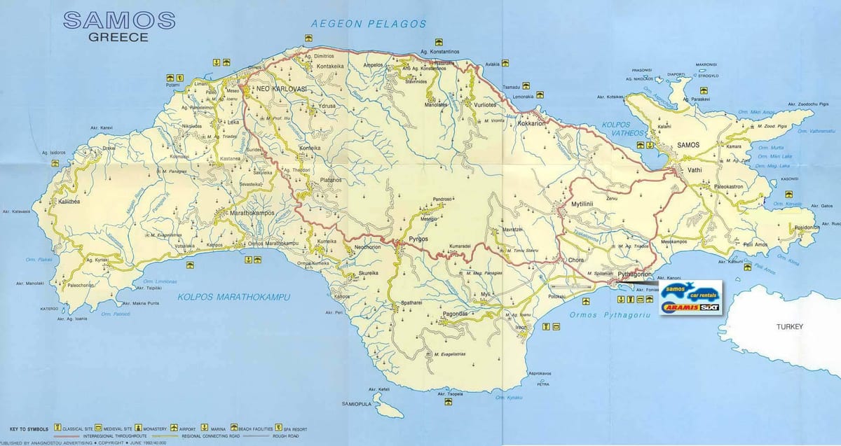mapa de Samos, Grecia