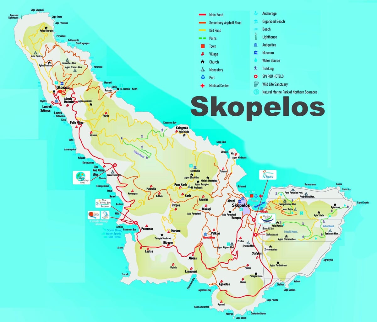 Skopelos mapa de las islas griegas