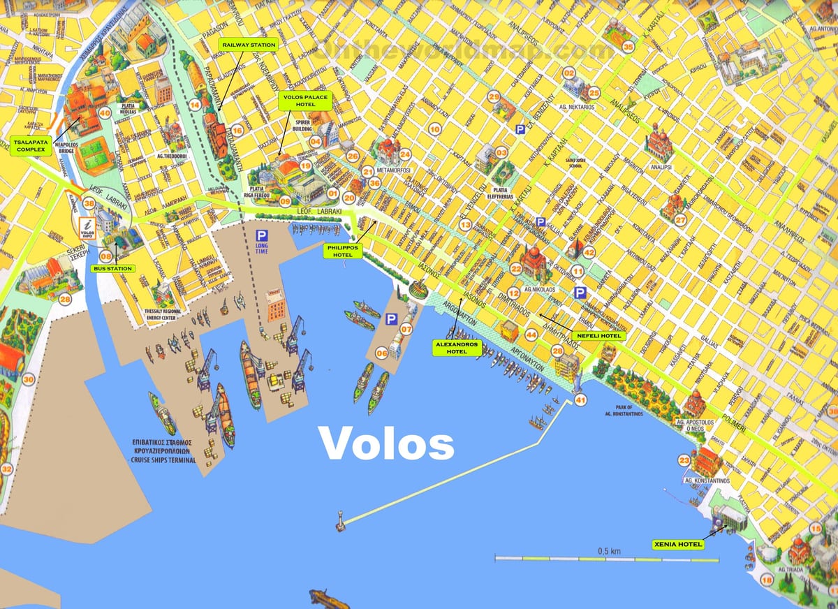 mapa de Volos, Grecia