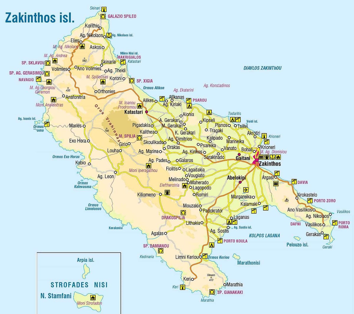 mapa de la isla griega de Zante
