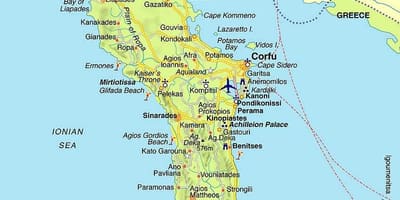 Mapa de Corfú, Grecia