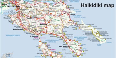 Mapa de Halkidiki, Grecia