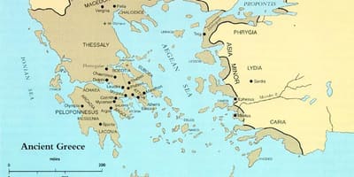 La antigua Grecia en un mapa del mundo