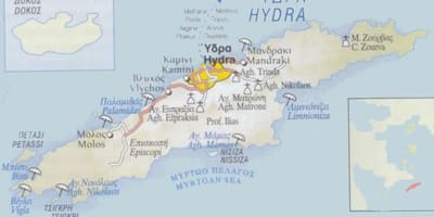 Mapa de Hydra, Grecia