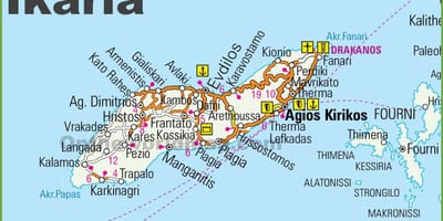 Mapa de Ikaria, Grecia
