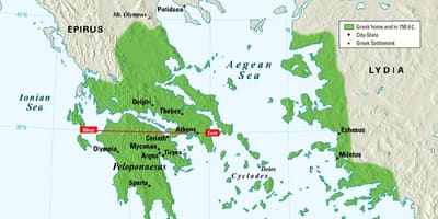 Mapa de la Grecia antigua ciudad de los estados