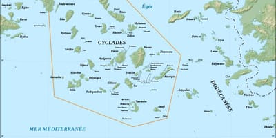 Mapa de las Cícladas, las islas griegas