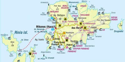 Mapa de Mykonos, Grecia