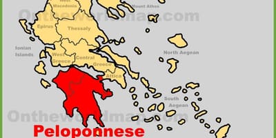 Mapa de Peloponeso, Grecia